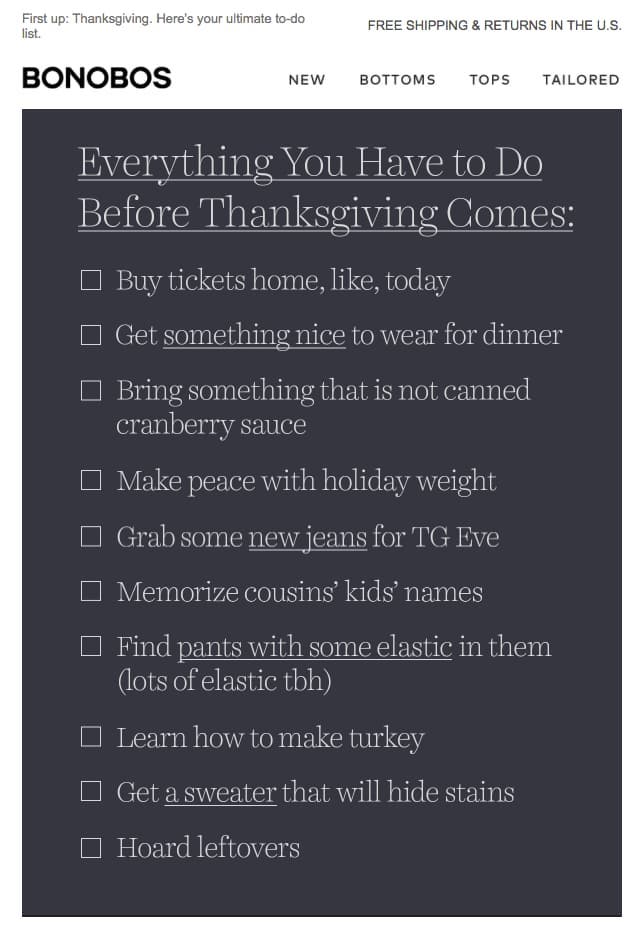 Thanksgiving email campaign